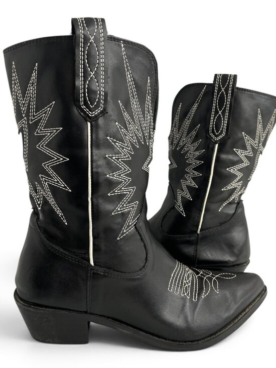 D'oro Shoes - D'oro Black Faux Leather Cowgirl Embroidered Star Western Cowboy Boots Women's 8